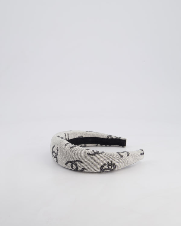 Chanel 22S White and Black Fabric CC Logo Headband with CC Detail