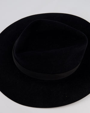 Christian Dior Black Wool Panama Hat with Logo Ribbon Detail Size 57