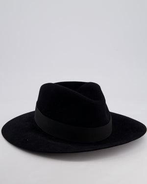 Christian Dior Black Wool Panama Hat with Logo Ribbon Detail Size 57