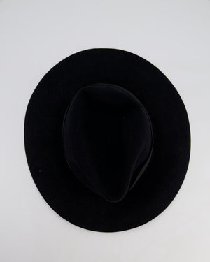 Christian Dior Black Wool Panama Hat with Logo Ribbon Detail Size 57