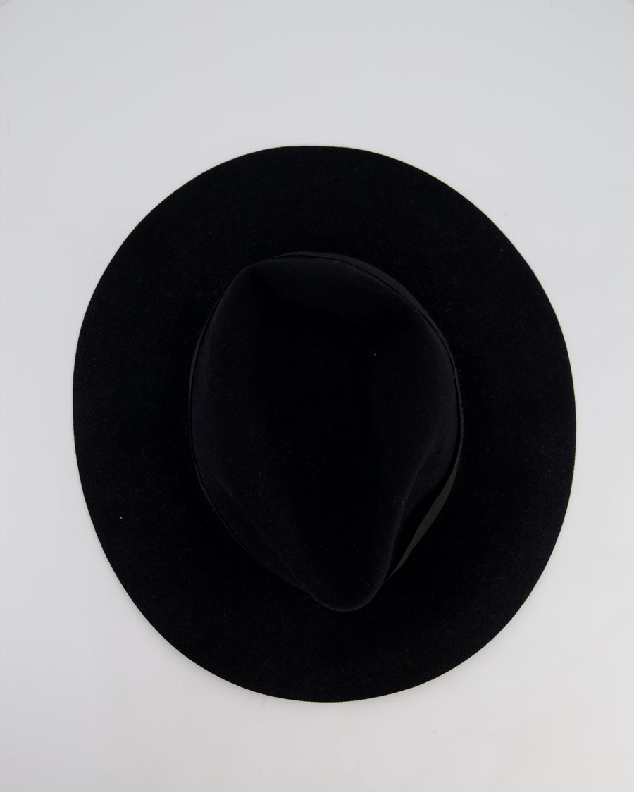 Christian Dior Black Wool Panama Hat with Logo Ribbon Detail Size 57