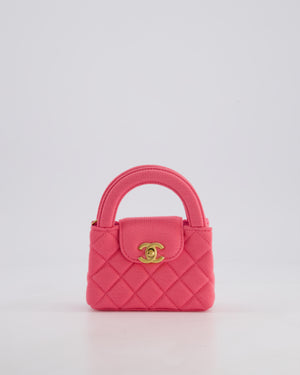 *RARE* Chanel Pink Nano Mini Kelly Bag in Pink Quilted Jersey with Brushed Antique Gold Hardware