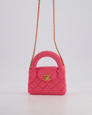 *RARE* Chanel Pink Nano Mini Kelly Bag in Pink Quilted Jersey with Brushed Antique Gold Hardware