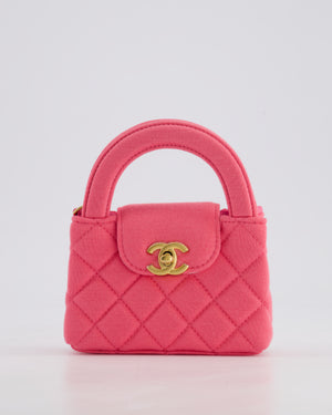 *RARE* Chanel Pink Nano Mini Kelly Bag in Pink Quilted Jersey with Brushed Antique Gold Hardware