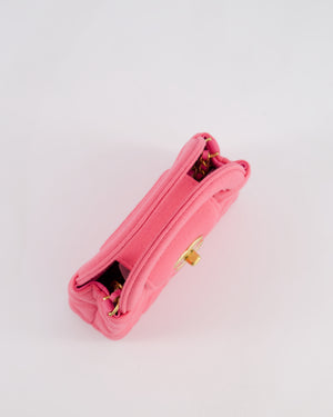 *RARE* Chanel Pink Nano Mini Kelly Bag in Pink Quilted Jersey with Brushed Antique Gold Hardware