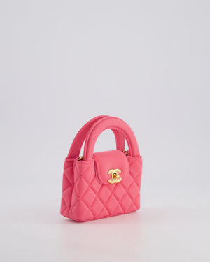 *RARE* Chanel Pink Nano Mini Kelly Bag in Pink Quilted Jersey with Brushed Antique Gold Hardware