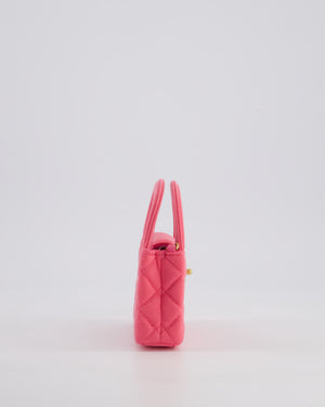 *RARE* Chanel Pink Nano Mini Kelly Bag in Pink Quilted Jersey with Brushed Antique Gold Hardware