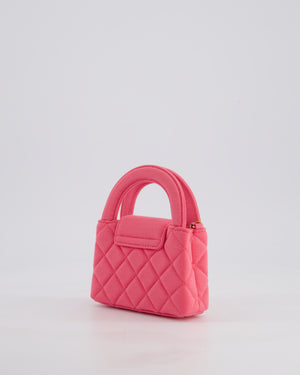 *RARE* Chanel Pink Nano Mini Kelly Bag in Pink Quilted Jersey with Brushed Antique Gold Hardware