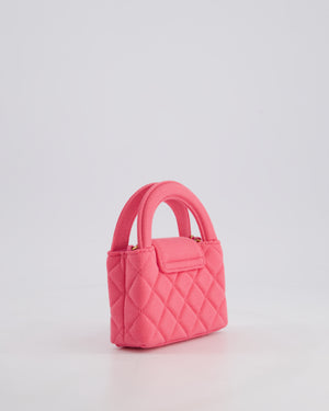 *RARE* Chanel Pink Nano Mini Kelly Bag in Pink Quilted Jersey with Brushed Antique Gold Hardware