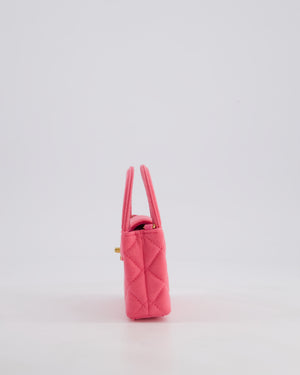 *RARE* Chanel Pink Nano Mini Kelly Bag in Pink Quilted Jersey with Brushed Antique Gold Hardware