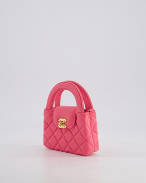 *RARE* Chanel Pink Nano Mini Kelly Bag in Pink Quilted Jersey with Brushed Antique Gold Hardware