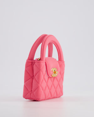 *RARE* Chanel Pink Nano Mini Kelly Bag in Pink Quilted Jersey with Brushed Antique Gold Hardware