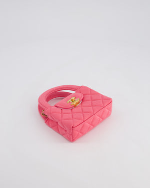 *RARE* Chanel Pink Nano Mini Kelly Bag in Pink Quilted Jersey with Brushed Antique Gold Hardware