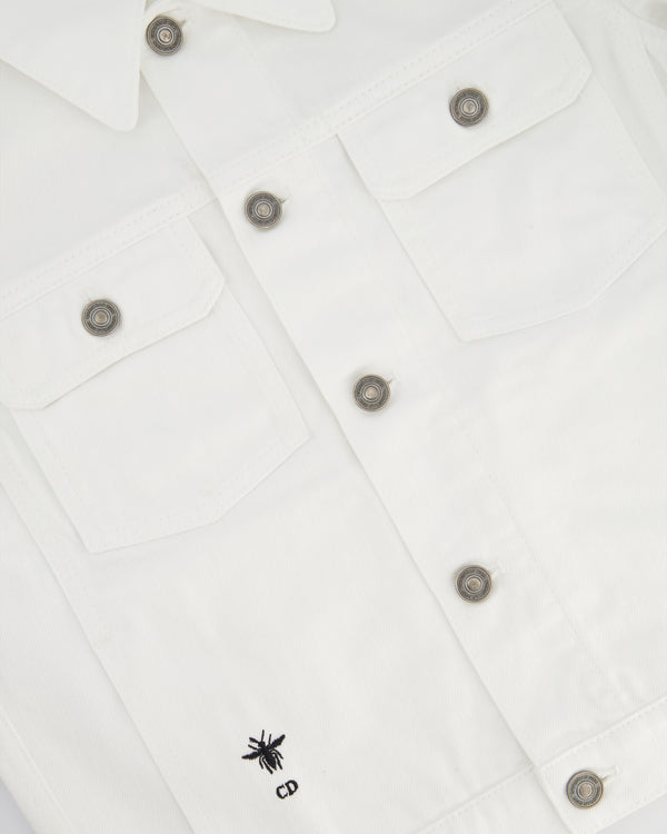 Christian Dior White Denim Button Down Jacket with Silver Buttons and Floral Print Detail Size FR 36 (UK 8)