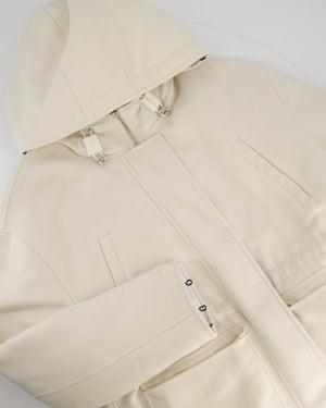 Hermès Cream Cashmere, White Nylon with Chaine D'Ancre Pattern Reversible Puffer Jacket Size FR 44 UK 16