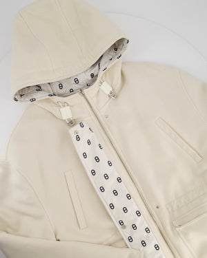 Hermès Cream Cashmere, White Nylon with Chaine D'Ancre Pattern Reversible Puffer Jacket Size FR 44 UK 16