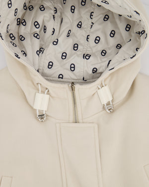 Hermès Cream Cashmere, White Nylon with Chaine D'Ancre Pattern Reversible Puffer Jacket Size FR 44 UK 16