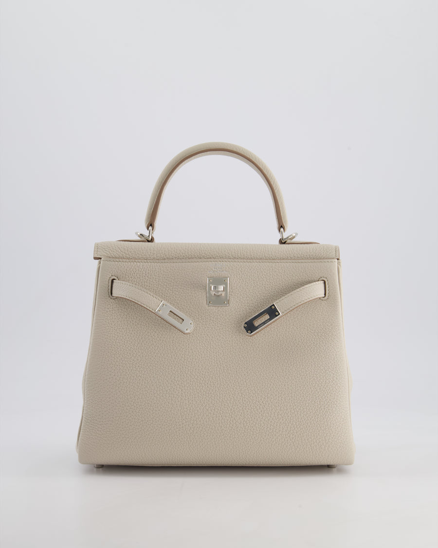 Hermès Kelly Retourne Bag 25cm in Beton Togo Leather with Palladium Hardware