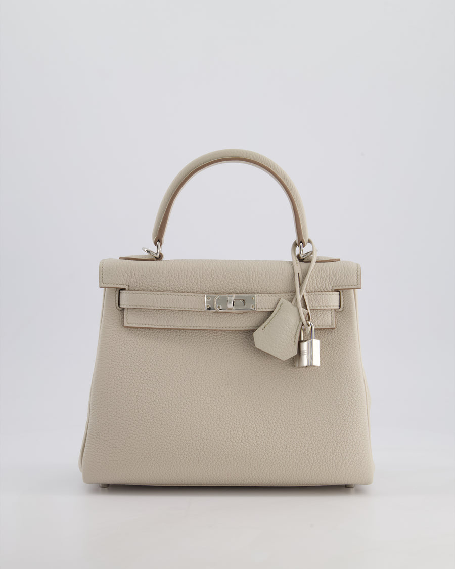 Hermès Kelly Retourne Bag 25cm in Beton Togo Leather with Palladium Hardware