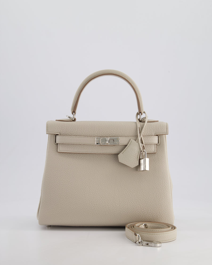 Hermès Kelly Retourne Bag 25cm in Beton Togo Leather with Palladium Hardware