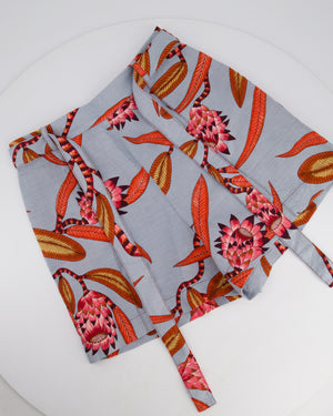Hermès Blue and Pink Linen Floral Shorts with Tie-Up Detail Size FR 34 (UK 6)