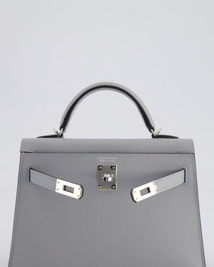*HOT* Hermès Mini Kelly II 20cm Bag In Bleu Glacier Epsom Leather with Palladium Hardware