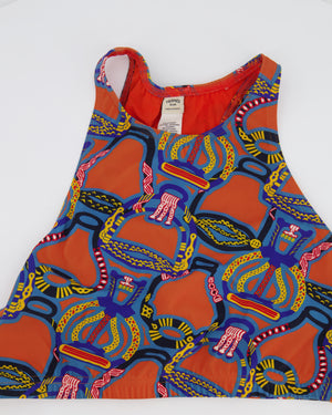 Hermes Orange & Multicolour Printed Cropped Top & Capri Trousers Bath/Gym Set Size FR 36 (UK 8)