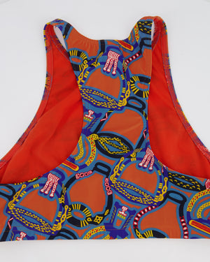 Hermes Orange & Multicolour Printed Cropped Top & Capri Trousers Bath/Gym Set Size FR 36 (UK 8)