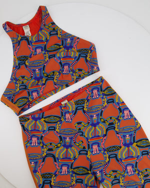 Hermes Orange & Multicolour Printed Cropped Top & Capri Trousers Bath/Gym Set Size FR 36 (UK 8)