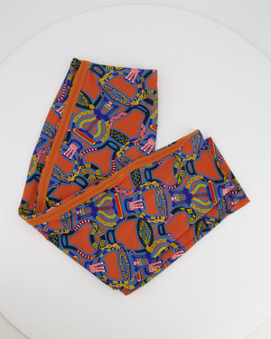 Hermes Orange & Multicolour Printed Cropped Top & Capri Trousers Bath/Gym Set Size FR 36 (UK 8)