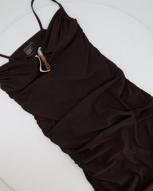 Christopher Esber Brown Mini Dress with Beaded Detail Size UK 12