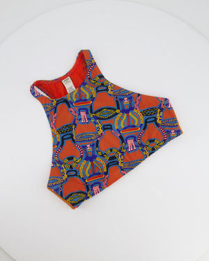 Hermes Orange & Multicolour Printed Cropped Top & Capri Trousers Bath/Gym Set Size FR 36 (UK 8)