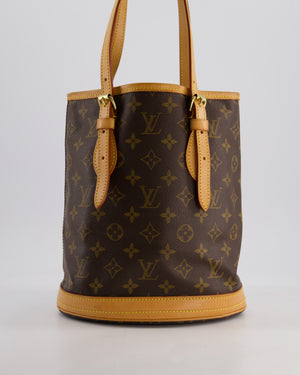 Louis Vuitton Petit Bucket Bag in Brown Monogram Canvas with Gold Hardware