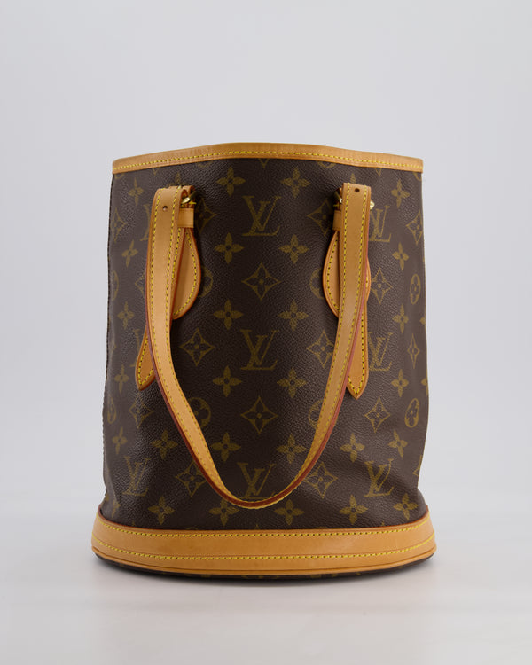 Louis Vuitton Petit Bucket Bag in Brown Monogram Canvas with Gold Hardware