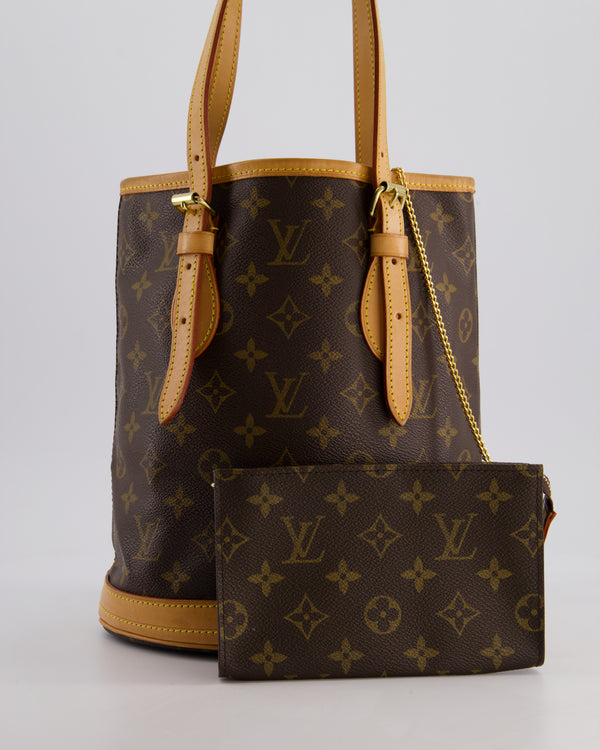 Louis Vuitton Petit Bucket Bag in Brown Monogram Canvas with Gold Hardware