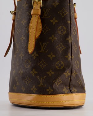Louis Vuitton Petit Bucket Bag in Brown Monogram Canvas with Gold Hardware
