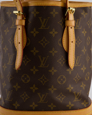Louis Vuitton Petit Bucket Bag in Brown Monogram Canvas with Gold Hardware