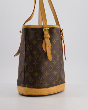 Louis Vuitton Petit Bucket Bag in Brown Monogram Canvas with Gold Hardware