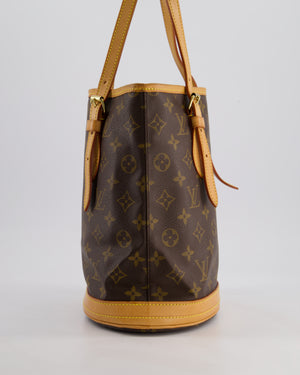 Louis Vuitton Petit Bucket Bag in Brown Monogram Canvas with Gold Hardware