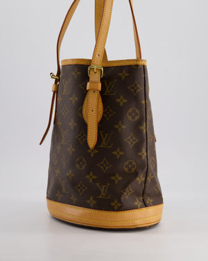 Louis Vuitton Petit Bucket Bag in Brown Monogram Canvas with Gold Hardware