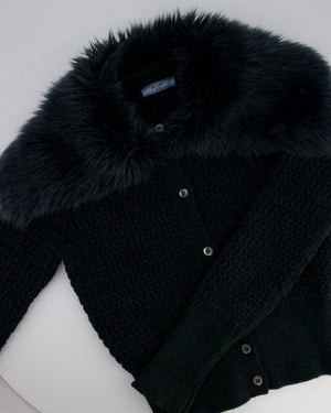 Prada Green Wool Cashmere Blend Knit Cardigan with Faux Fur Collar Size IT 42 (UK 10 )