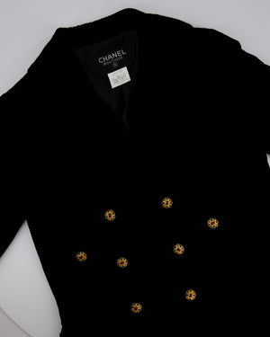 Chanel 96/A Black Double Breasted Velvet Jacket with Gold Gripoix Button Details Size FR 40 (UK 12)