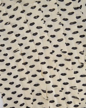Prada Cream and Black Lip Print Short Sleeve Knitted Top with Ruffle Detail and Buttons at the Back Size IT 40 (UK 8)