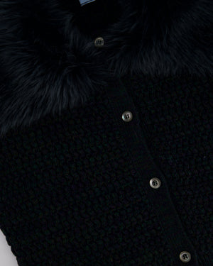 Prada Green Wool Cashmere Blend Knit Cardigan with Faux Fur Collar Size IT 42 (UK 10 )