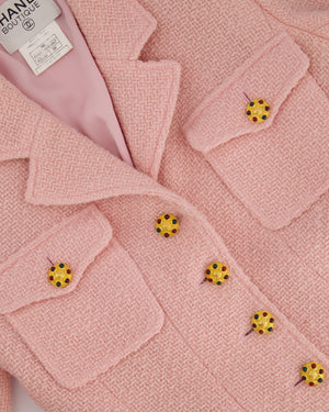 Chanel 96/A Vintage Pastel Pink Tweed Jacket with Gold Gripoix Buttons and Pocket Details FR 38 (UK 10)