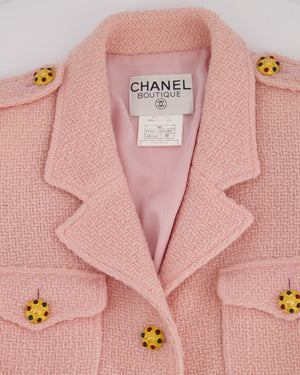 Chanel 96/A Vintage Pastel Pink Tweed Jacket with Gold Gripoix Buttons and Pocket Details FR 38 (UK 10)