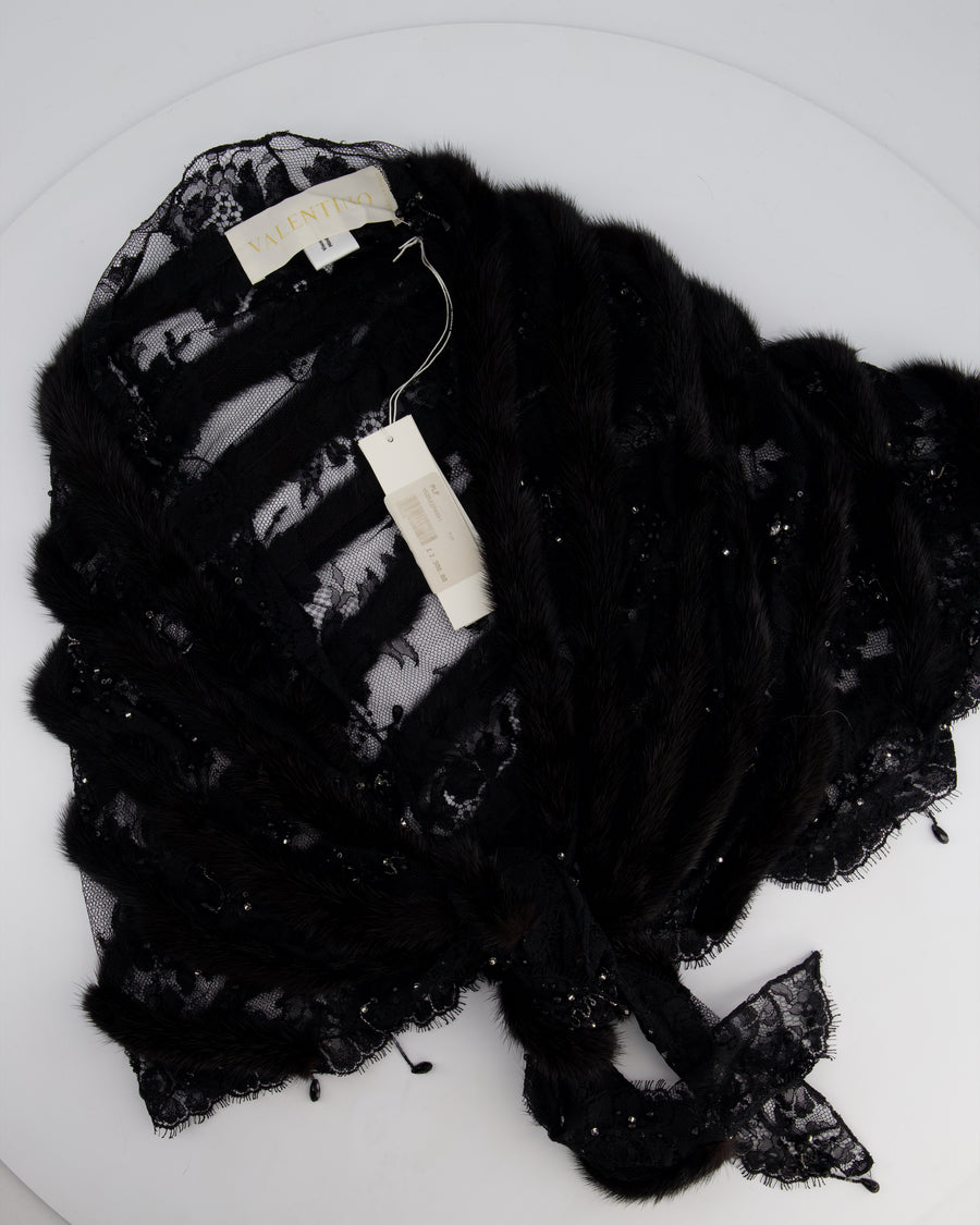 Valentino Black Lace and Mink Sleeveless Beaded Stripe Shawl Size One Size RRP £2,300
