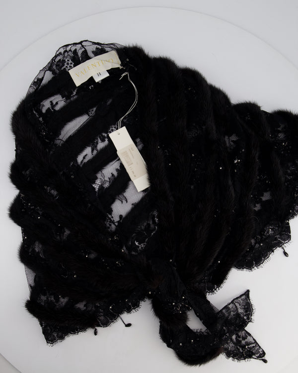 Valentino Black Lace and Mink Sleeveless Beaded Stripe Shawl Size One Size RRP £2,300