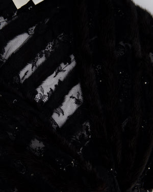 Valentino Black Lace and Mink Sleeveless Beaded Stripe Shawl Size One Size RRP £2,300