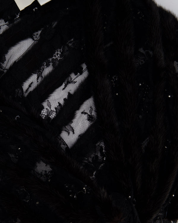 Valentino Black Lace and Mink Sleeveless Beaded Stripe Shawl Size One Size RRP £2,300